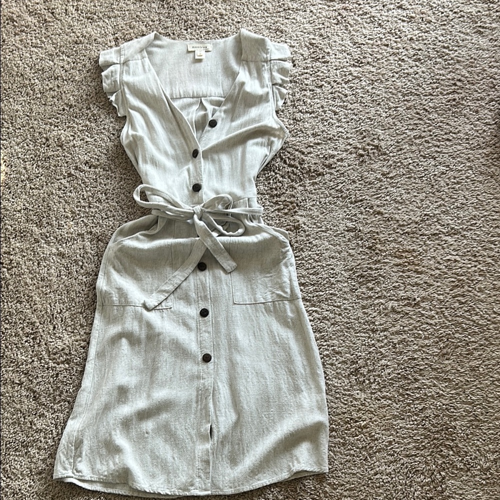 Nude/Natural color Sleeveless Midi Sundress with Scoop Neck